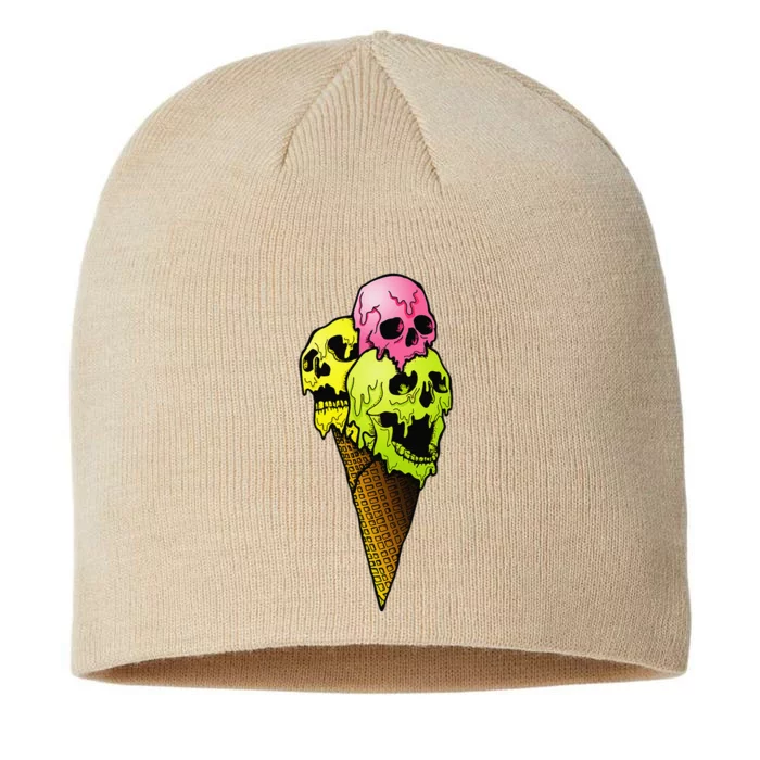 Creepy Skulls Icecream Horror Colorful Halloween Design 8 1/2in Sustainable Knit Beanie