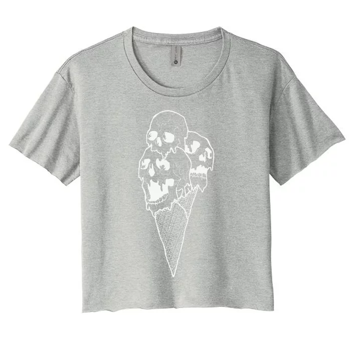 Creepy Skulls Icecream Horror Halloween Design Women's Crop Top Tee