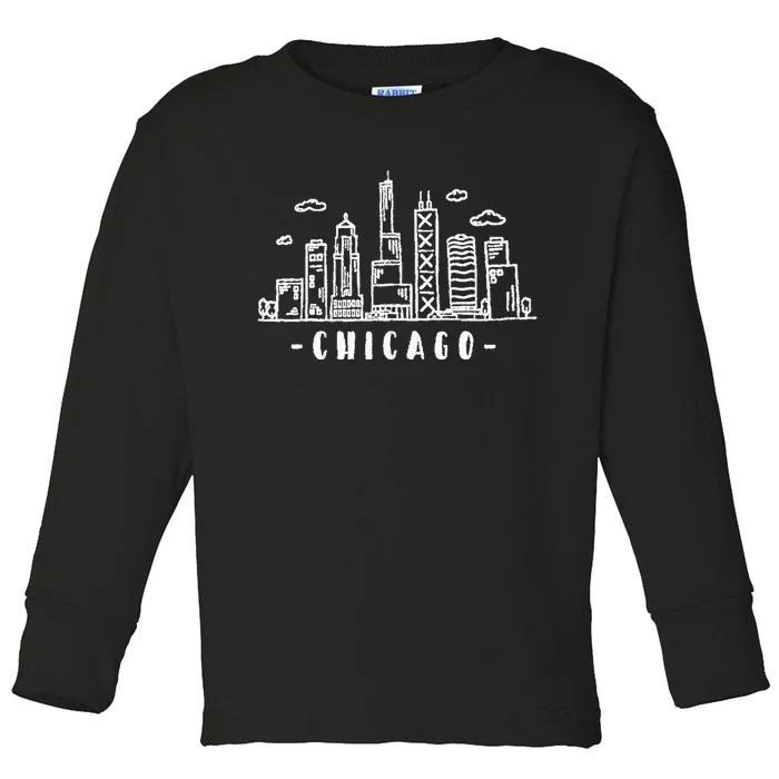 Chicago Skyline Illinois Vintage Toddler Long Sleeve Shirt