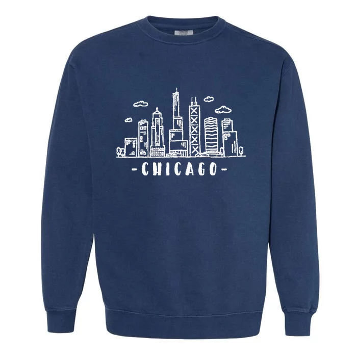 Chicago Skyline Illinois Vintage Garment-Dyed Sweatshirt