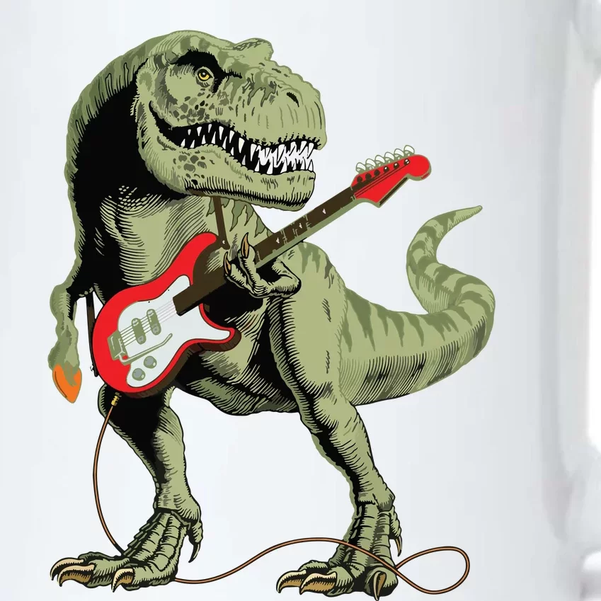 Cool Sarcastic Illustration TRex Dinosaur Playing Guitar Black Color Changing Mug