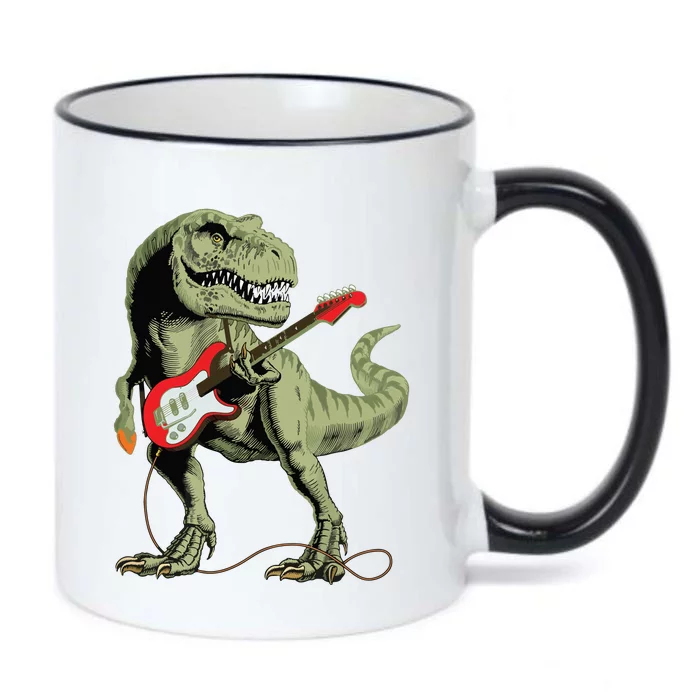 Cool Sarcastic Illustration TRex Dinosaur Playing Guitar Black Color Changing Mug