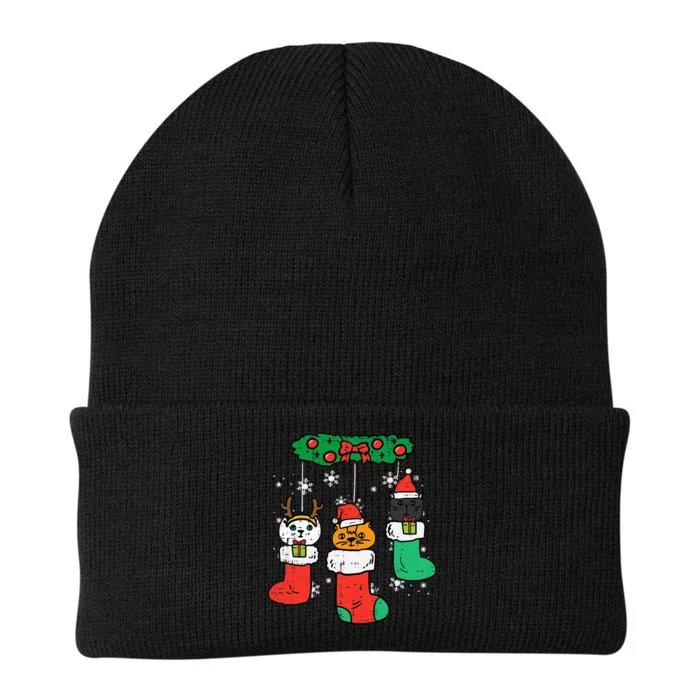 Cats Santa In Christmas Stockings Cute Xmas Knit Cap Winter Beanie