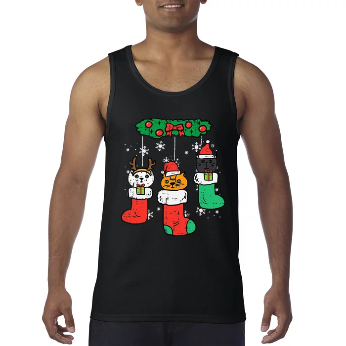 Cats Santa In Christmas Stockings Cute Xmas Tank Top