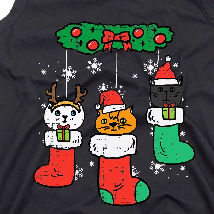 Cats Santa In Christmas Stockings Cute Xmas Tank Top