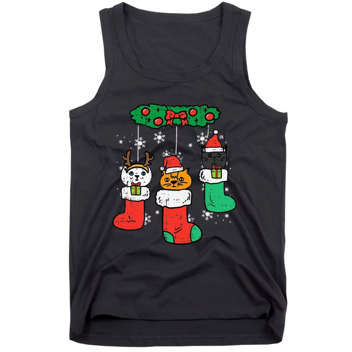 Cats Santa In Christmas Stockings Cute Xmas Tank Top