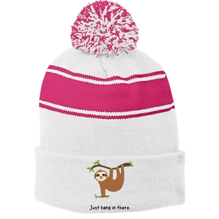 Cute Sloth Just Hang in There Stripe Pom Pom Beanie