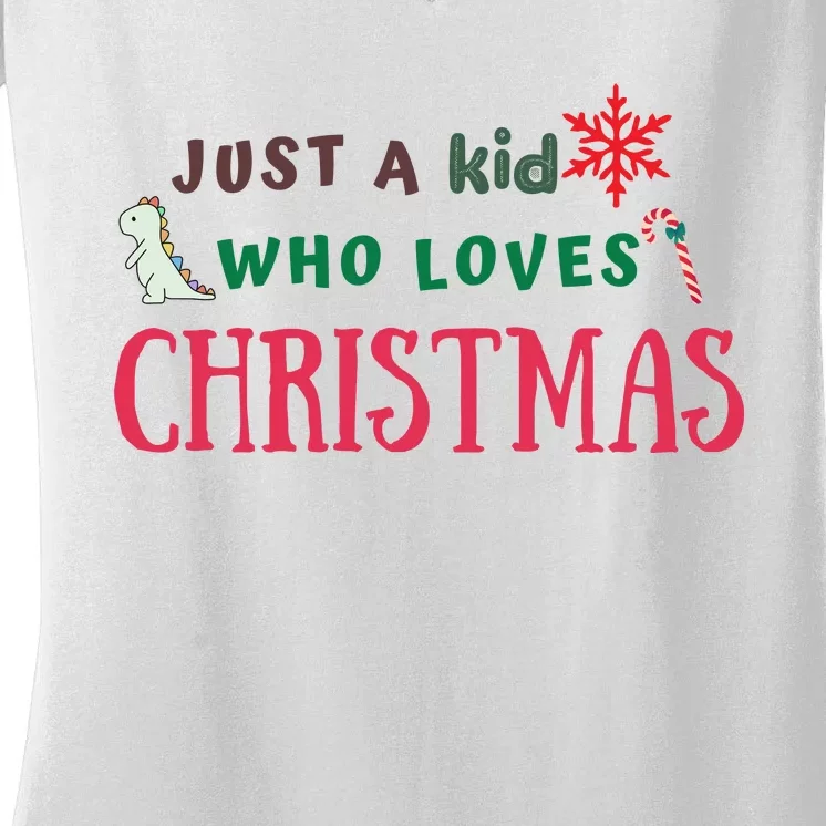 Christmas Sweatshirt Just A Who Loves Christmas Xmas Gift Holiday Top Winter Women's V-Neck T-Shirt