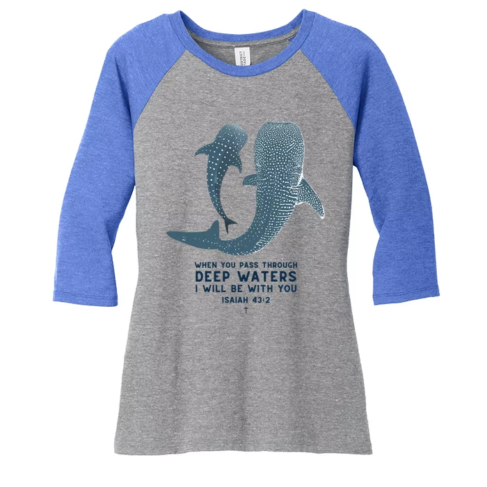 Christian Scripture Jesus Ocean Isaiah Vintage Whale Shark Gift Women's Tri-Blend 3/4-Sleeve Raglan Shirt