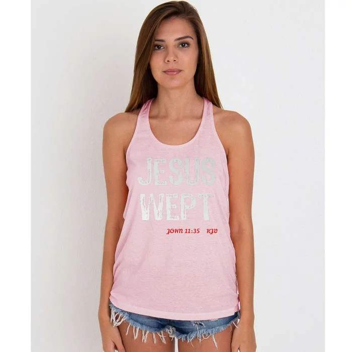 Christian Scripture Jesus Wept Women's Knotted Racerback Tank