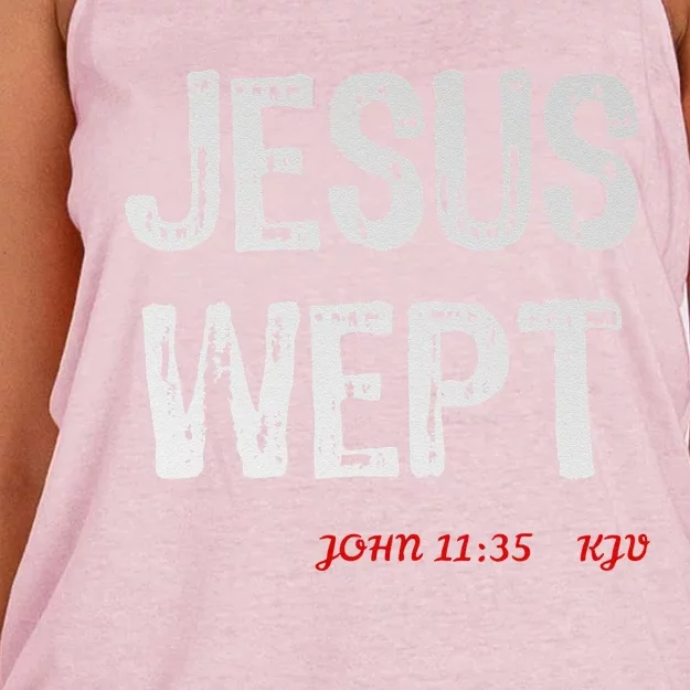 Christian Scripture Jesus Wept Women's Knotted Racerback Tank