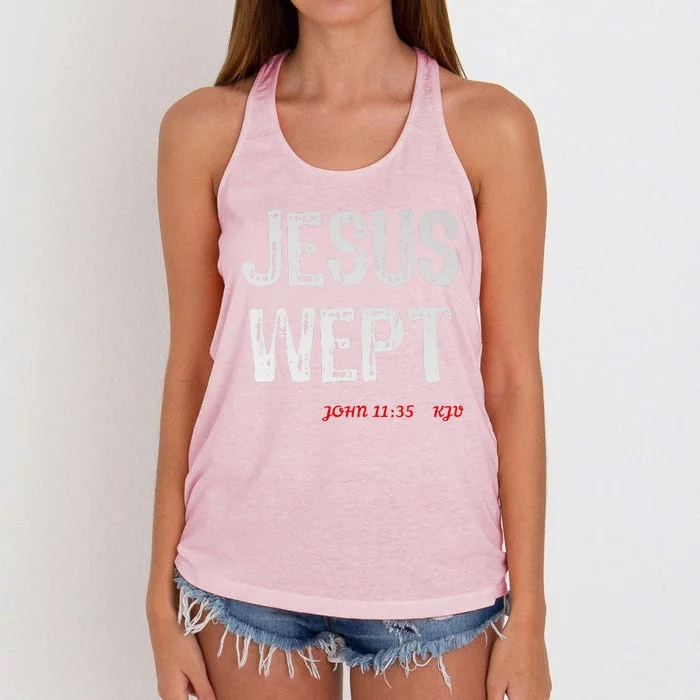 Christian Scripture Jesus Wept Women's Knotted Racerback Tank