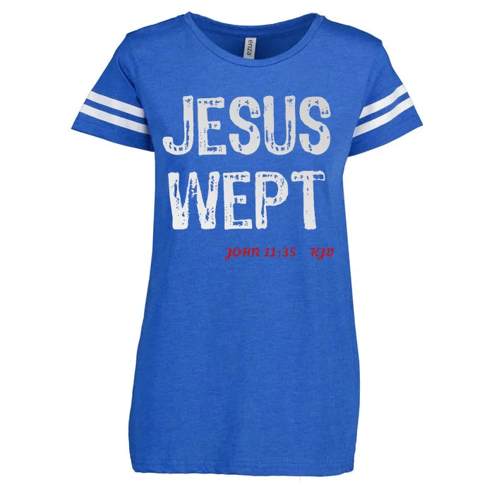 Christian Scripture Jesus Wept Enza Ladies Jersey Football T-Shirt