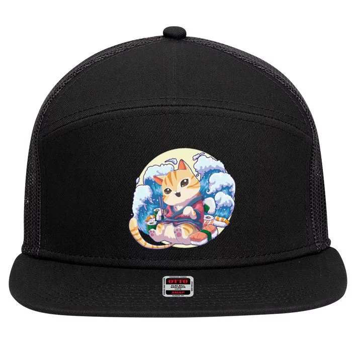 Cat Sushi Japanese Anime Kawaii Neko 7 Panel Mesh Trucker Snapback Hat