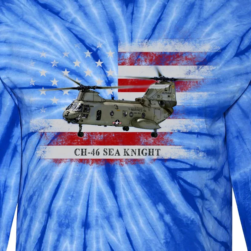 Ch46 Sea Knight Helicopter Usa Flag Helicopter Pilot Funny Gift Tie-Dye Long Sleeve Shirt