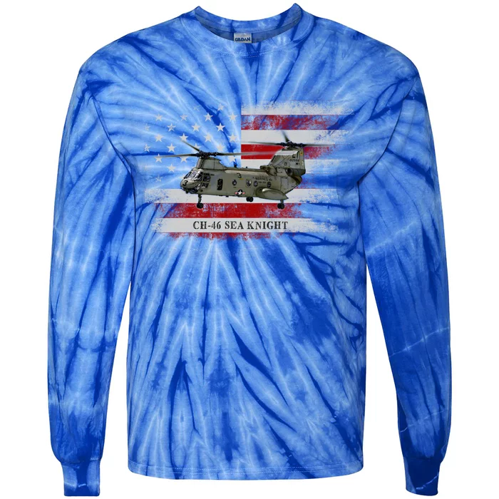 Ch46 Sea Knight Helicopter Usa Flag Helicopter Pilot Funny Gift Tie-Dye Long Sleeve Shirt