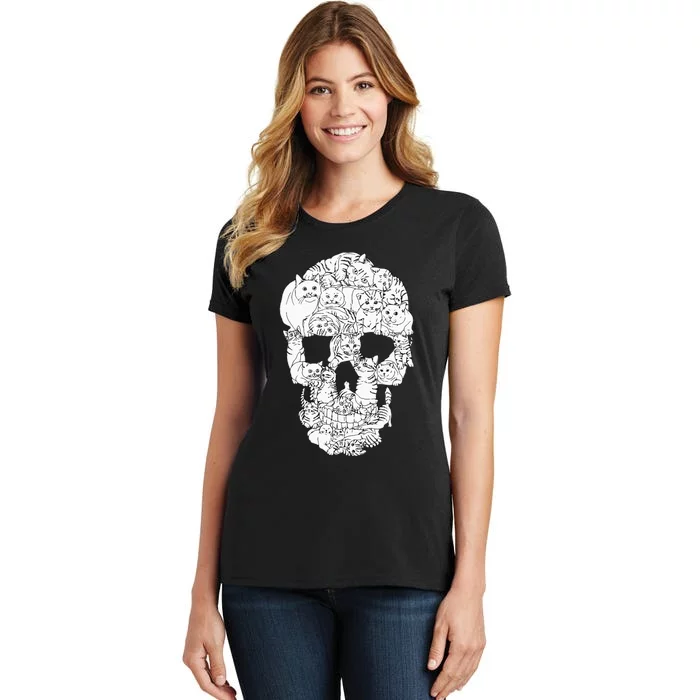 Cat Skull Kitty Skeleton Halloween Goth Punk Emo Gift Women's T-Shirt