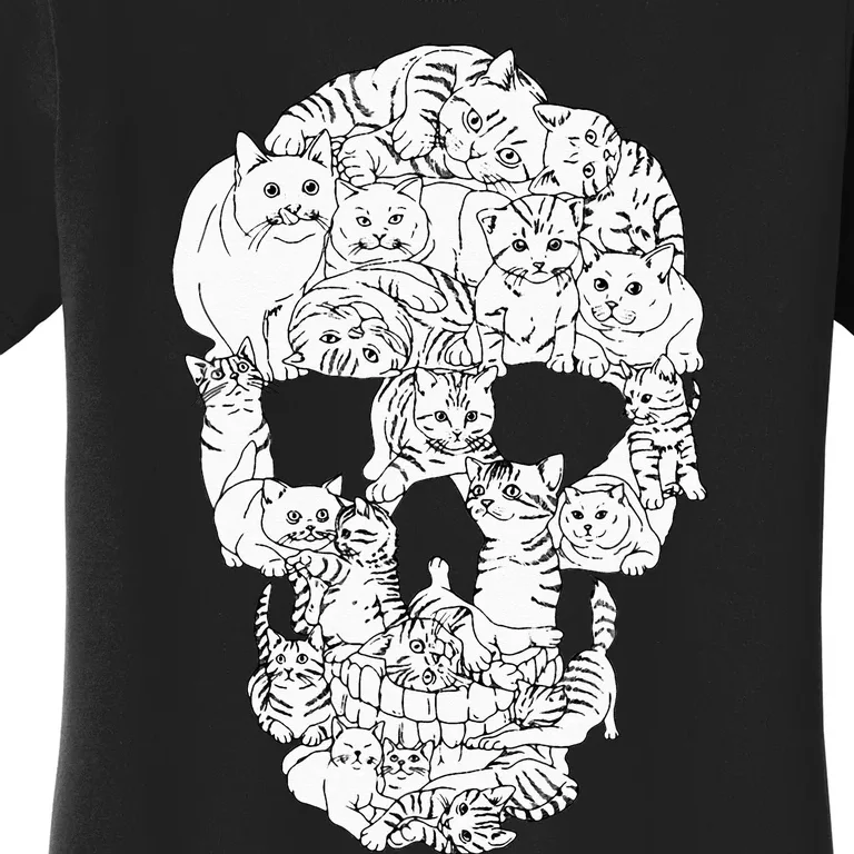 Cat Skull Kitty Skeleton Halloween Goth Punk Emo Gift Women's T-Shirt