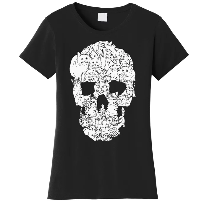 Cat Skull Kitty Skeleton Halloween Goth Punk Emo Gift Women's T-Shirt