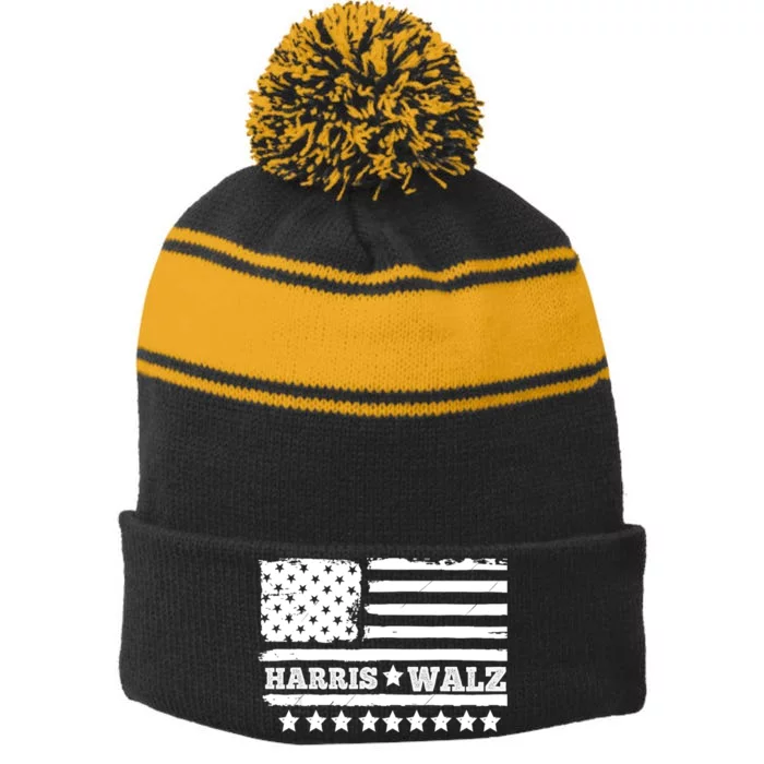 Campaign Support Kamala Harris Tim Walz Waltz Gift Stripe Pom Pom Beanie