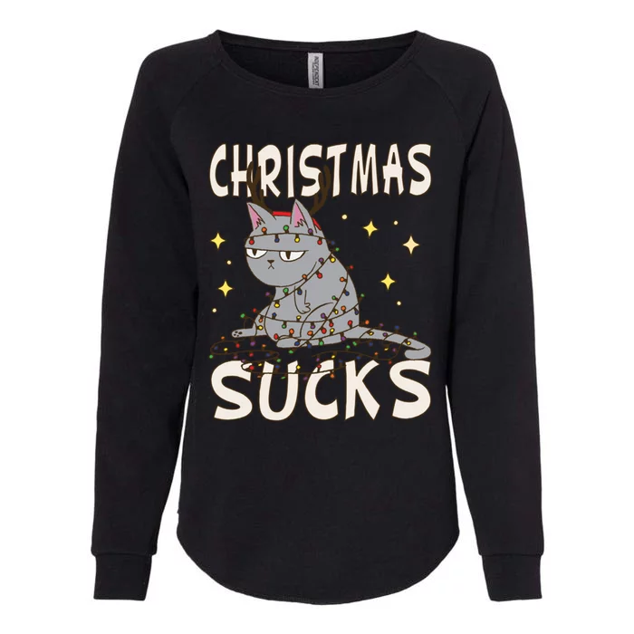 Christmas Sucks Kitty Merry Christmas Cat Gift Womens California Wash Sweatshirt