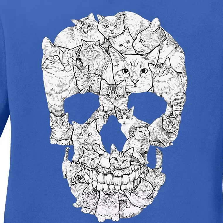 Cat Skull Kitty Skeleton Halloween Costume Idea Ladies Long Sleeve Shirt