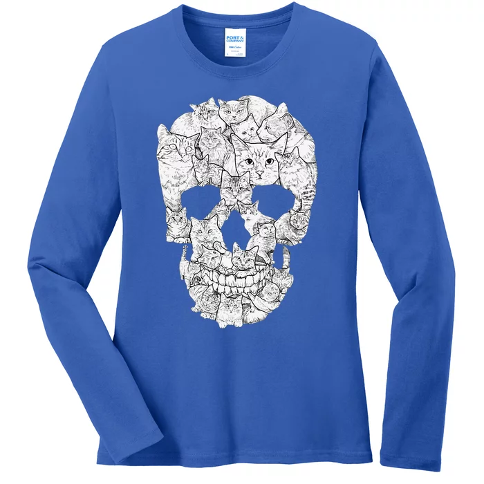 Cat Skull Kitty Skeleton Halloween Costume Idea Ladies Long Sleeve Shirt