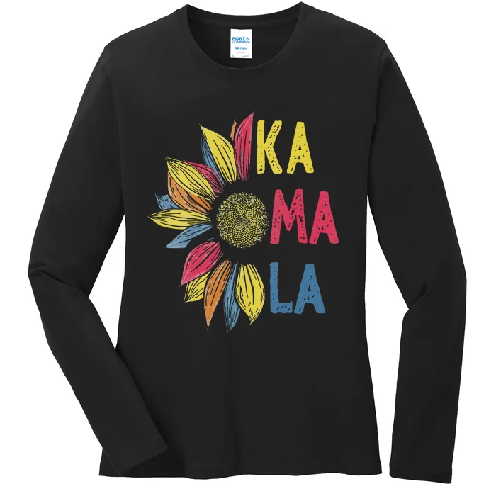 Colorful Sunflower Kamala Harris Ladies Long Sleeve Shirt