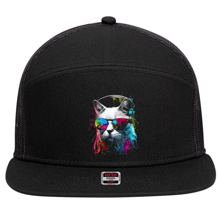 Cat Sunglasses Kitten Cat Love Cat Owner 7 Panel Mesh Trucker Snapback Hat