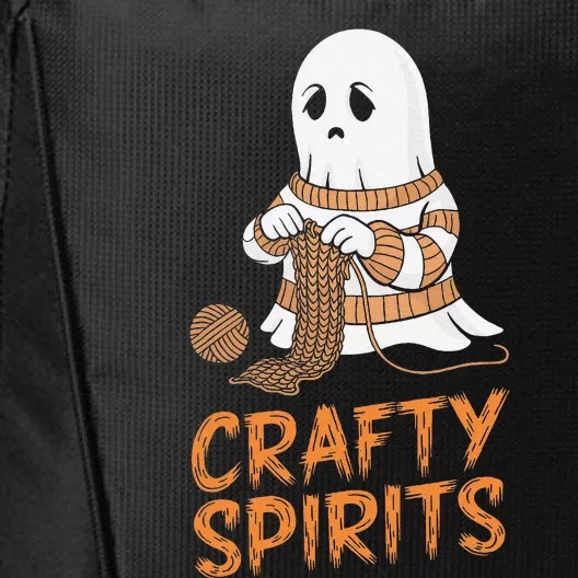 Crafty Spirits Knitting Ghost Design For Halloween Fun City Backpack