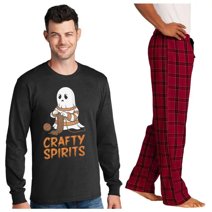 Crafty Spirits Knitting Ghost Design For Halloween Fun Long Sleeve Pajama Set