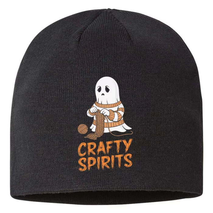 Crafty Spirits Knitting Ghost Design For Halloween Fun 8 1/2in Sustainable Knit Beanie