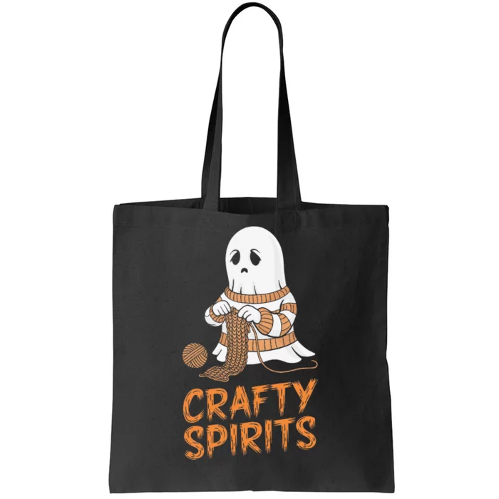 Crafty Spirits Knitting Ghost Design For Halloween Fun Tote Bag