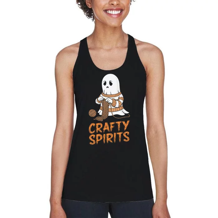 Crafty Spirits Knitting Ghost Design For Halloween Fun Women's Racerback Tank