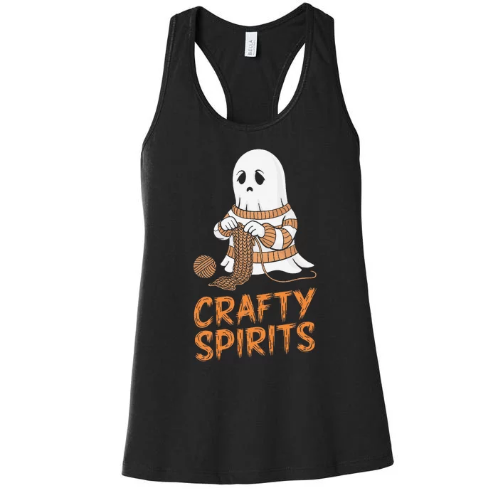 Crafty Spirits Knitting Ghost Design For Halloween Fun Women's Racerback Tank