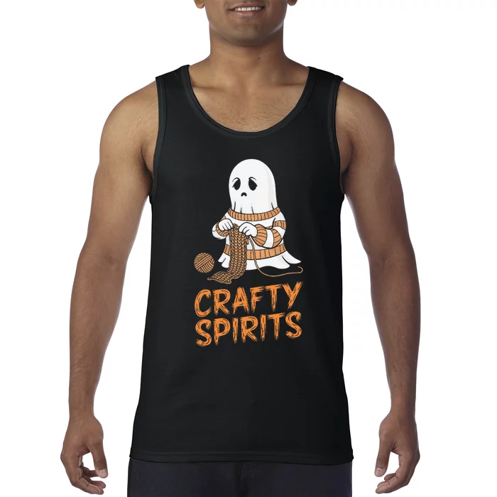 Crafty Spirits Knitting Ghost Design For Halloween Fun Tank Top