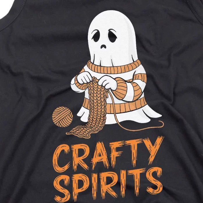 Crafty Spirits Knitting Ghost Design For Halloween Fun Tank Top