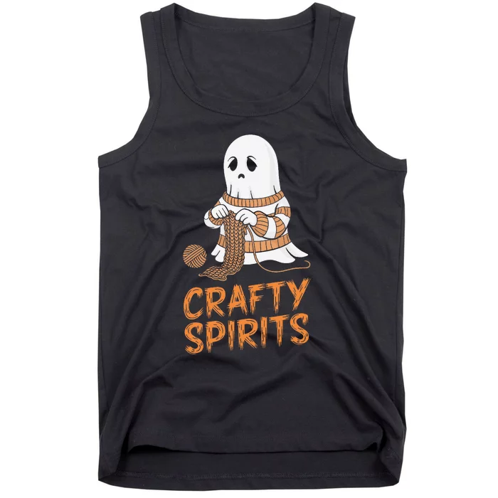 Crafty Spirits Knitting Ghost Design For Halloween Fun Tank Top