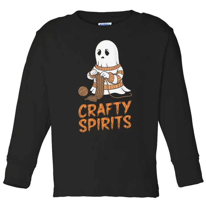 Crafty Spirits Knitting Ghost Design For Halloween Fun Toddler Long Sleeve Shirt