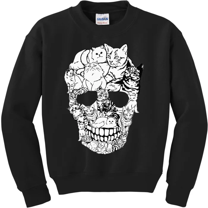 Cat Skull Kitty Skeleton Halloween Costume Skull Cat Kids Sweatshirt