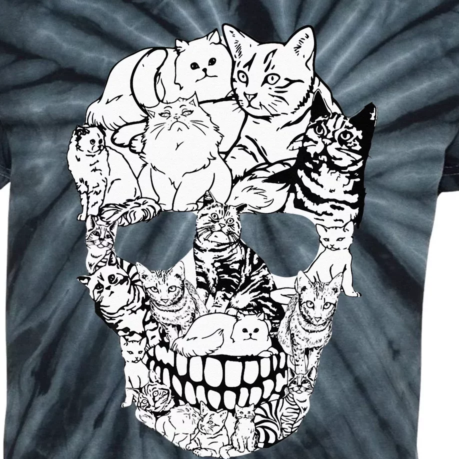 Cat Skull Kitty Skeleton Halloween Costume Skull Cat Kids Tie-Dye T-Shirt