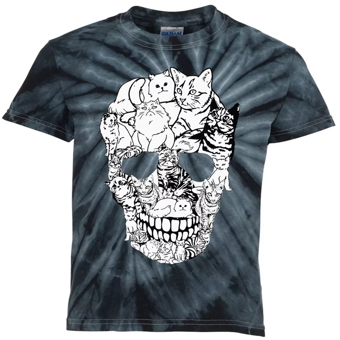 Cat Skull Kitty Skeleton Halloween Costume Skull Cat Kids Tie-Dye T-Shirt