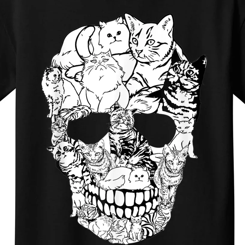 Cat Skull Kitty Skeleton Halloween Costume Skull Cat Kids T-Shirt