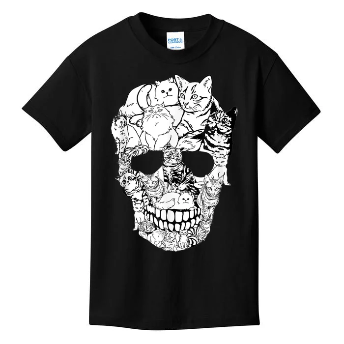 Cat Skull Kitty Skeleton Halloween Costume Skull Cat Kids T-Shirt