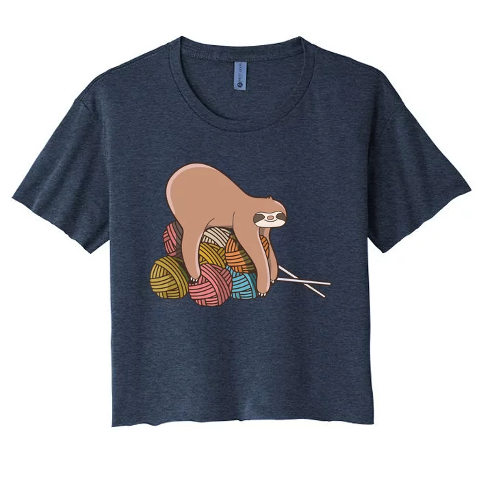 Cute Sloth Knitting Yarn Knitting Wool Women's Crop Top Tee