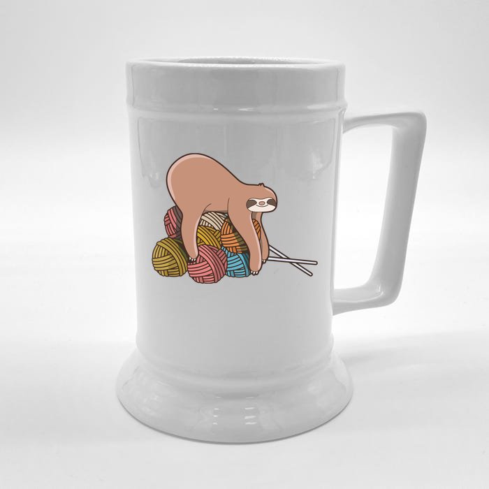 Cute Sloth Knitting Yarn Knitting Wool Front & Back Beer Stein