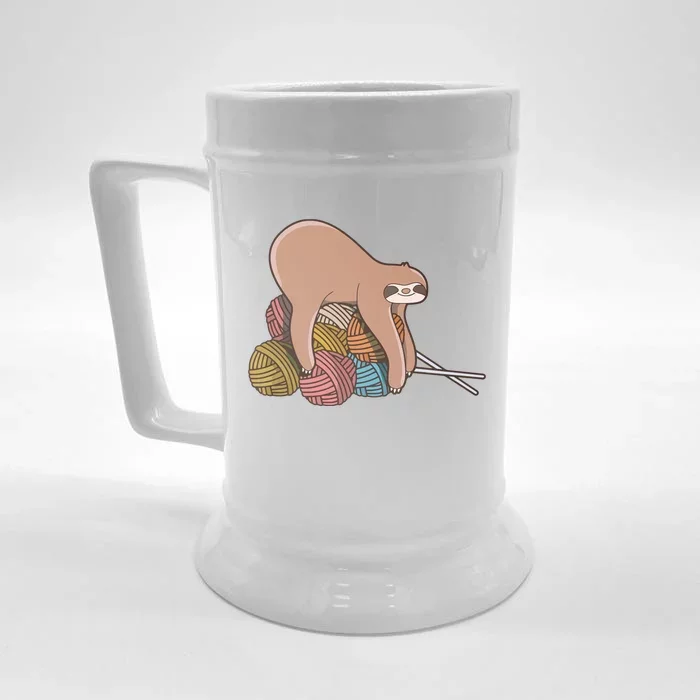 Cute Sloth Knitting Yarn Knitting Wool Front & Back Beer Stein