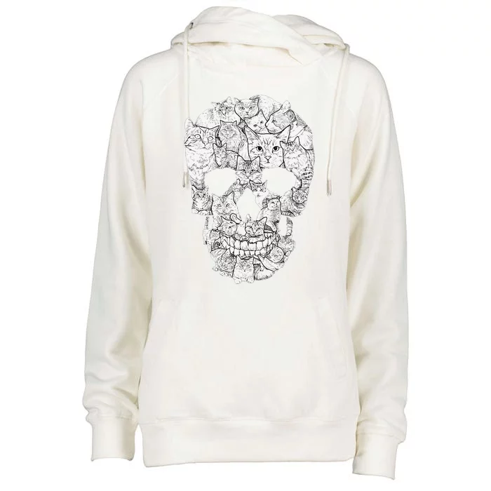 Cat Skull Kitty Skeleton Halloween Costume Idea Womens Funnel Neck Pullover Hood