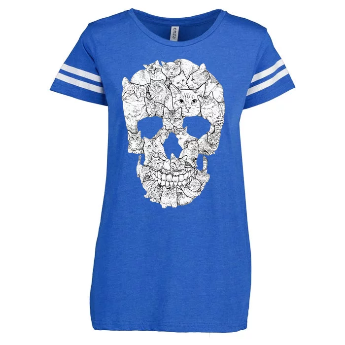 Cat Skull Kitty Skeleton Halloween Costume Idea Enza Ladies Jersey Football T-Shirt