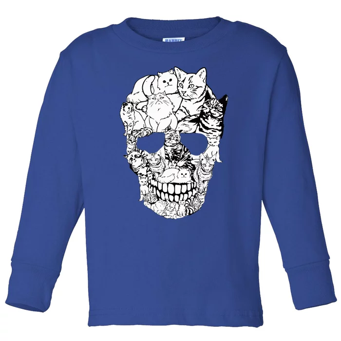 Cat Skull Kitty Skeleton Halloween Toddler Long Sleeve Shirt